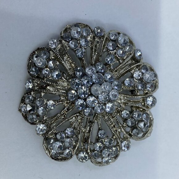 Vtg rhinestone crystal wedding bridal flower brooch - Picture 1 of 2
